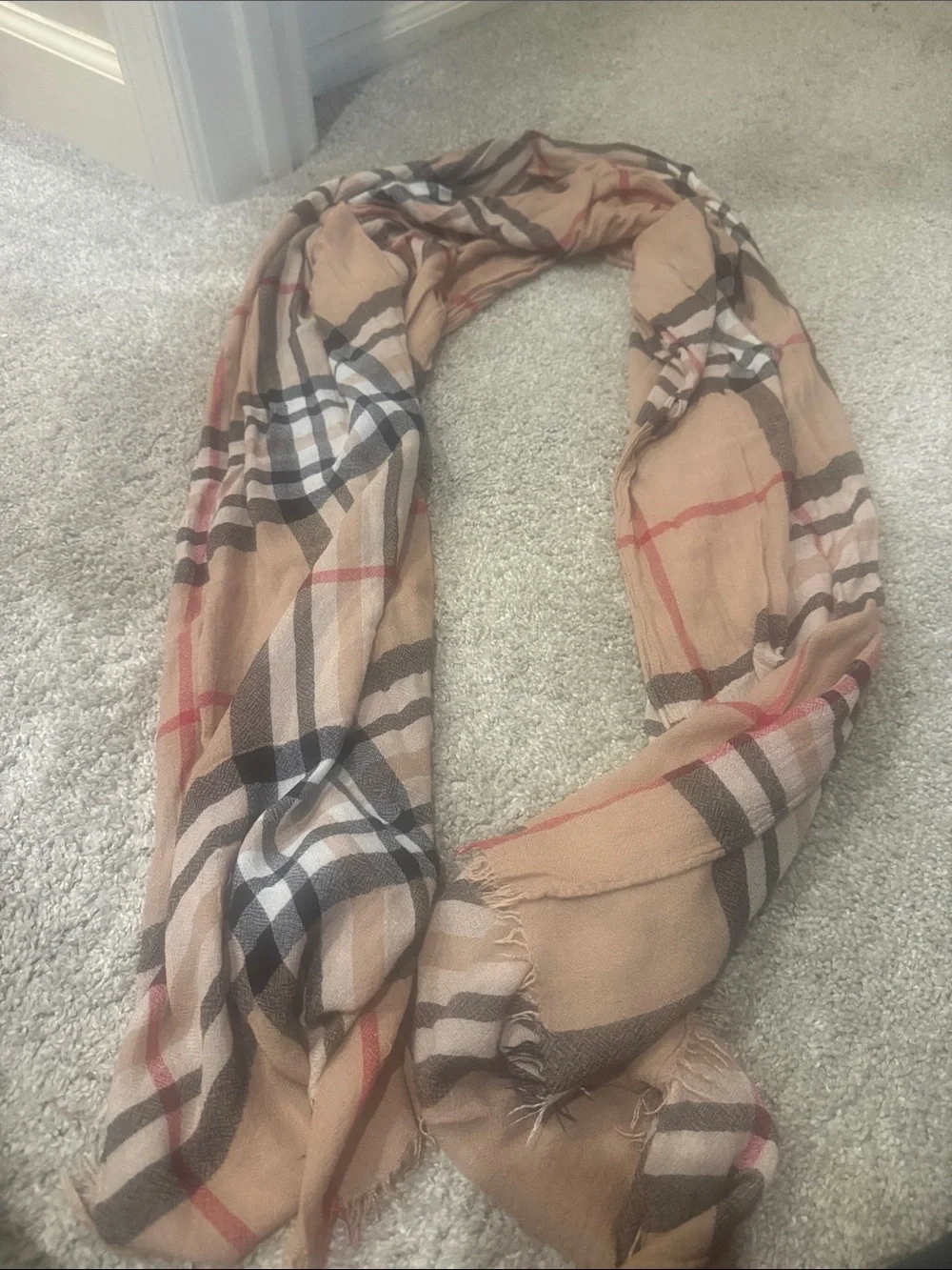 Classic Plaid Lightweight Scarf - Beige